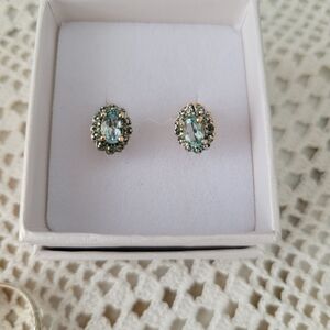 Classic Aquamarine Halo Stud Earrings - Women Jewelry